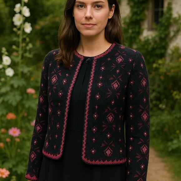 VTG Cullinane Womens Lambswool Blend Academia Cropped Cardigan Cottage core SZ M - Picture 1 of 7